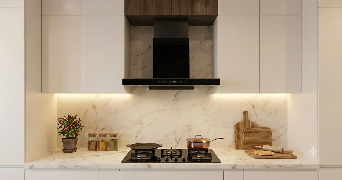 Modern kitchen chimney in Pakistani modular kitchen — T-shape range hood Karachi Lahore