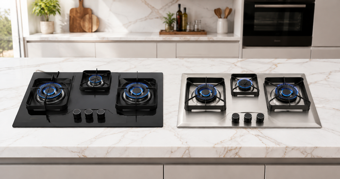 Best 3 burner built-in gas hob price in Pakistan 2026 black glass and stainless steel