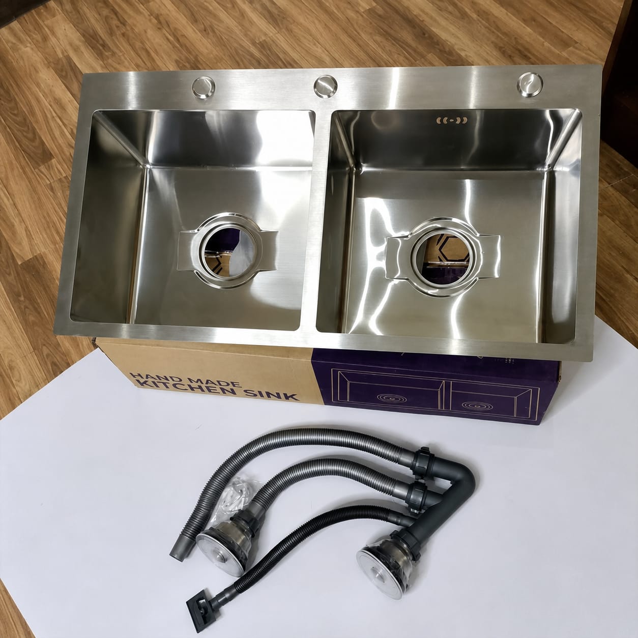 Double Bowl Handmade Stainless Steel Kitchen Sink res 14200