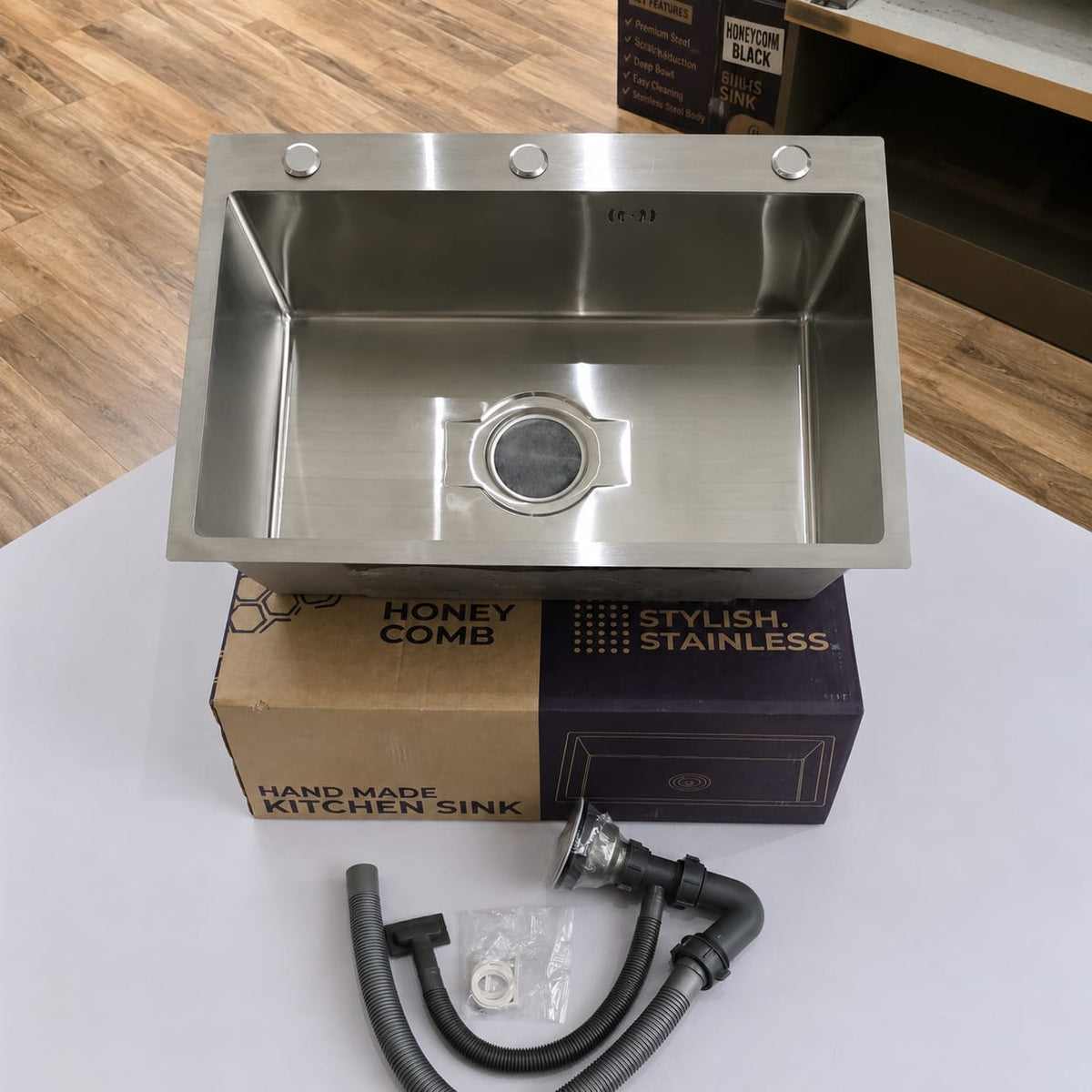 Royal-01 Handmade Stainless Steel Kitchen Sink 201 with Sound Pad and Base Drain