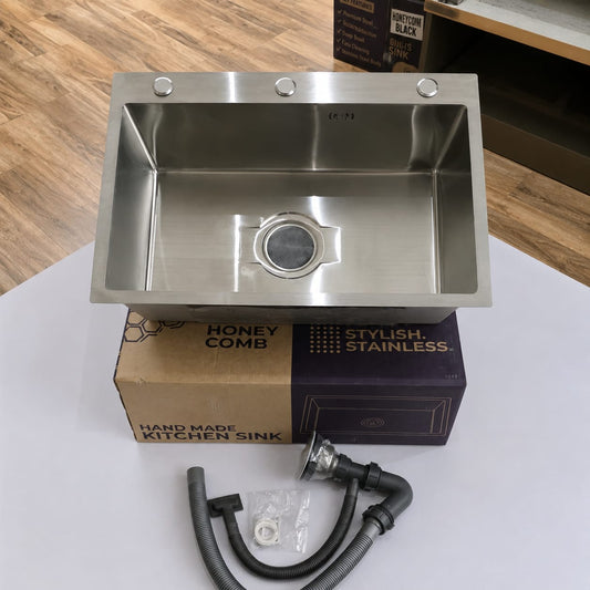 Royal-01 Handmade Stainless Steel Kitchen Sink 201 with Sound Pad and Base Drain