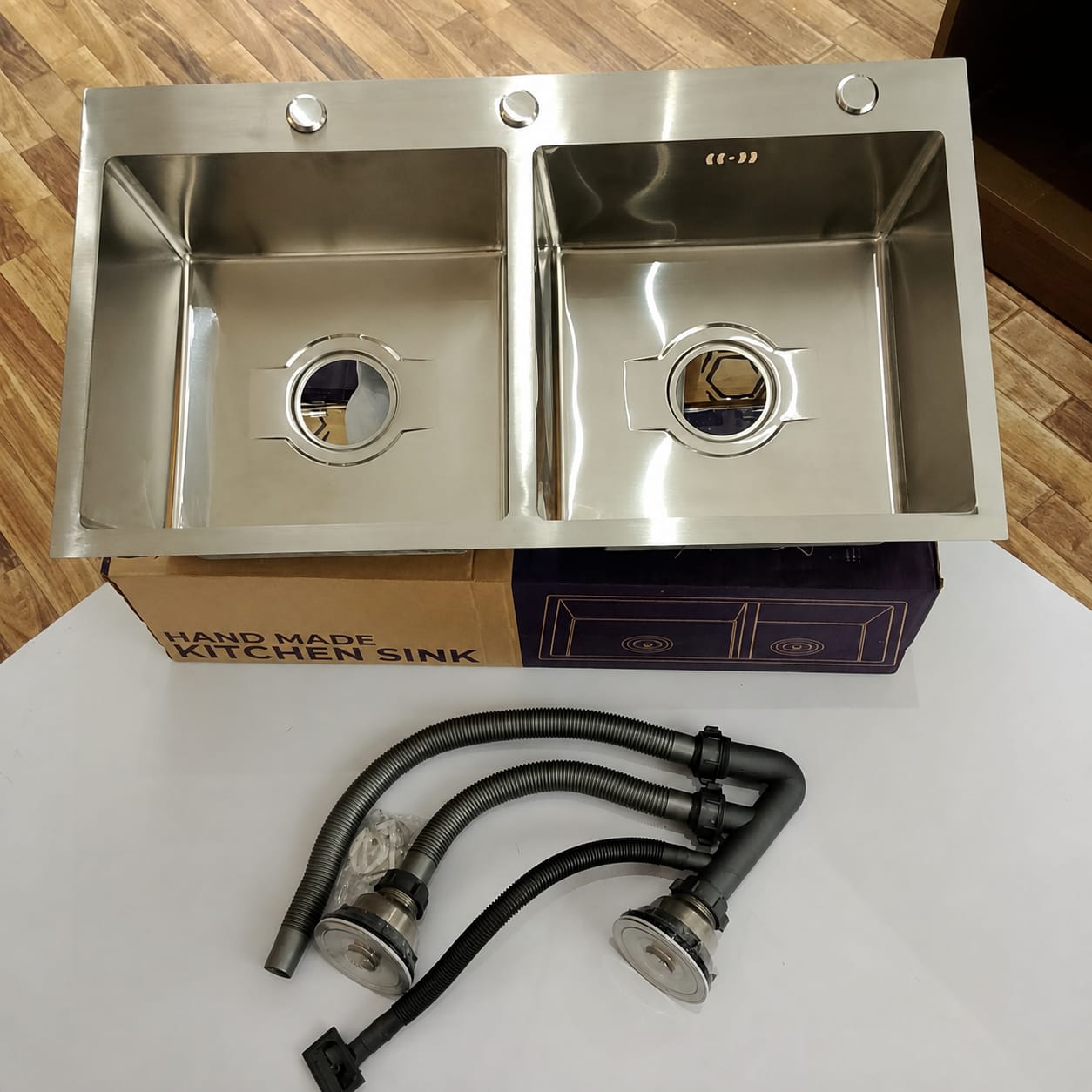 Double Bowl Handmade Stainless Steel Kitchen Sink | 35.5 x 18 Inches
