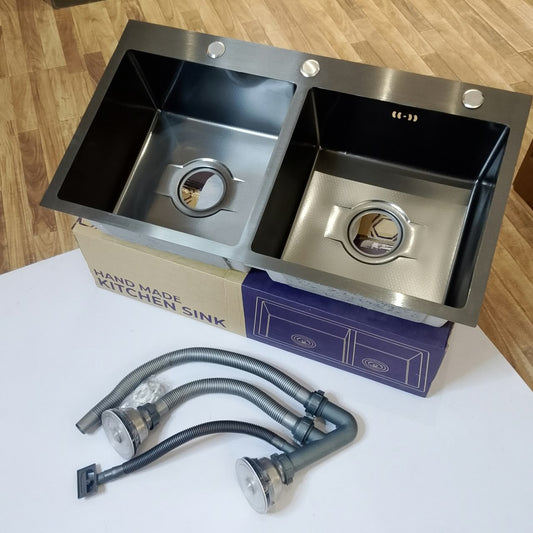 Black Honeycomb Double Bowl Kitchen Sink | 201 Stainless Steel Handmade Sink