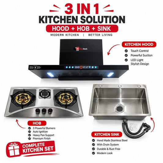 3-in-1 Kitchen Combo – Gas Hob, Kitchen Hood & Sink