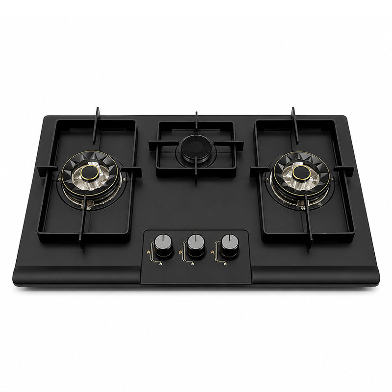 3DLS 3-Burner Built-In Gas Hob Black Glass Brass Burners Auto Ignition Pakistan