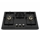 3DLS 3-Burner Built-In Gas Hob Black Glass Brass Burners Auto Ignition Pakistan