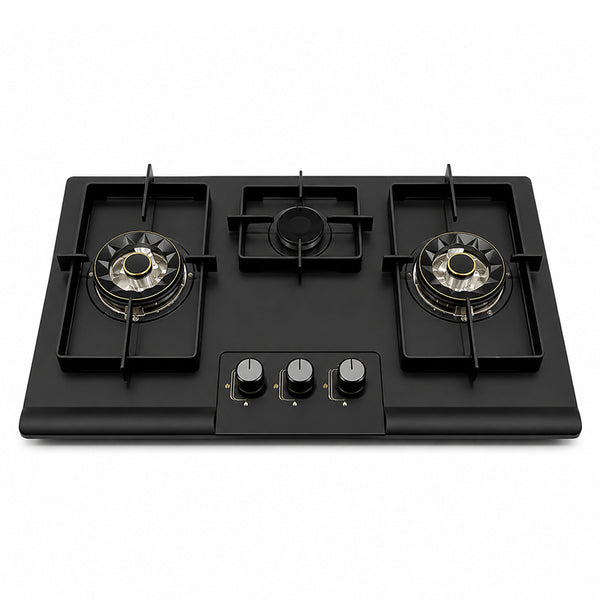 3DLS 3-Burner Built-In Gas Hob Black Glass Brass Burners Auto Ignition Pakistan