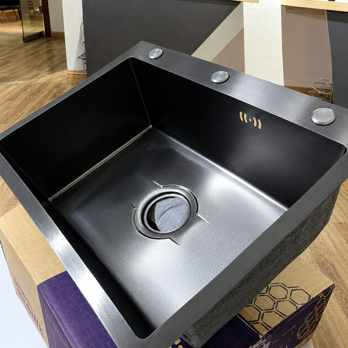 Black Honeycomb Handmade Stainless Steel Kitchen Sink | 23.5 x 17.5 Inches