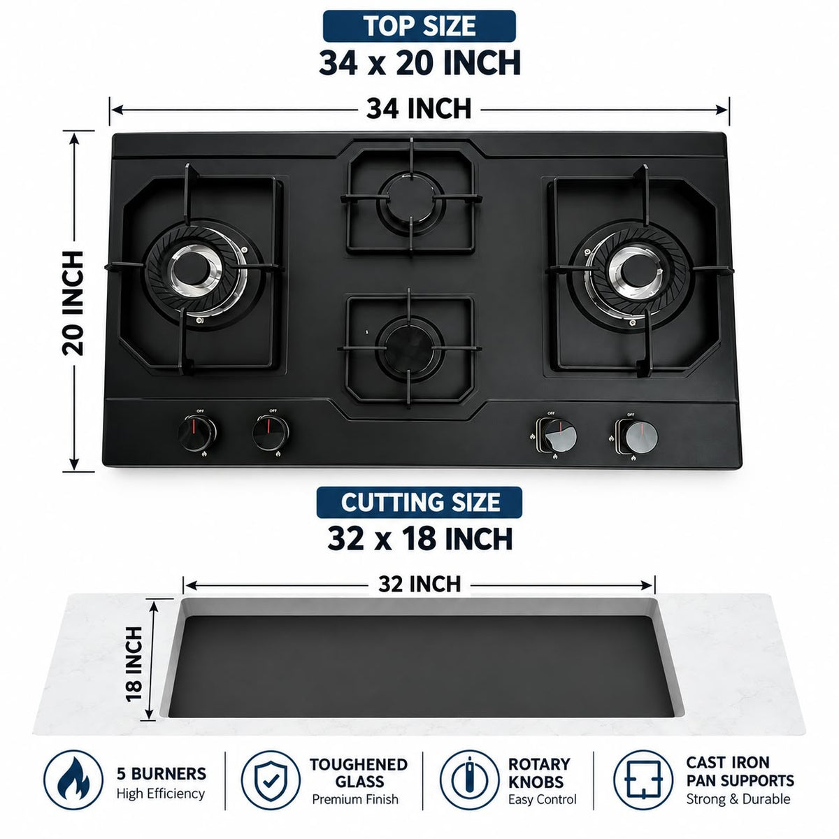4B11 Four Burner Gas Hob | LPG & Natural Gas | Auto Ignition