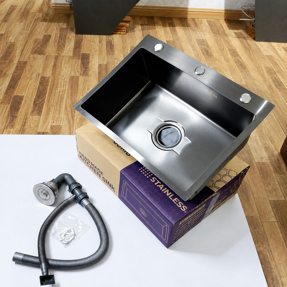 Black Honeycomb Handmade Stainless Steel Kitchen Sink | 23.5 x 17.5 Inches