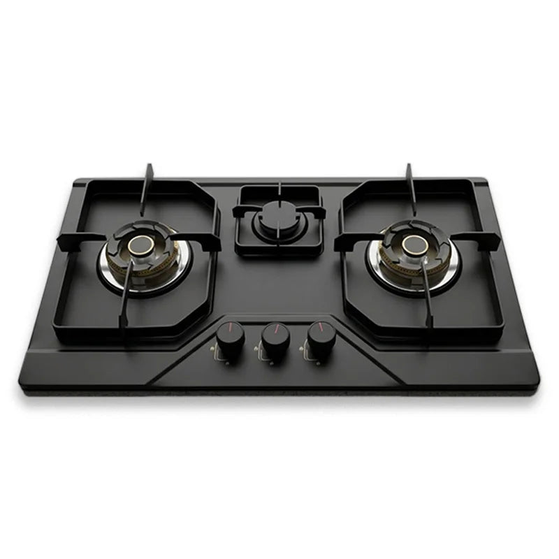 Flora Black 3 Burner Gas Hob | Heavy Brass Burners | Auto Ignition | 27" SS Top