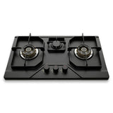 Flora Black 3 Burner Gas Hob | Heavy Brass Burners | Auto Ignition | 27" SS Top