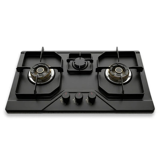 Flora Black 3 Burner Gas Hob | Heavy Brass Burners | Auto Ignition | 27" SS Top