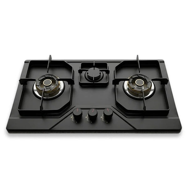 Flora Black 3 Burner Gas Hob | Heavy Brass Burners | Auto Ignition | 27" SS Top