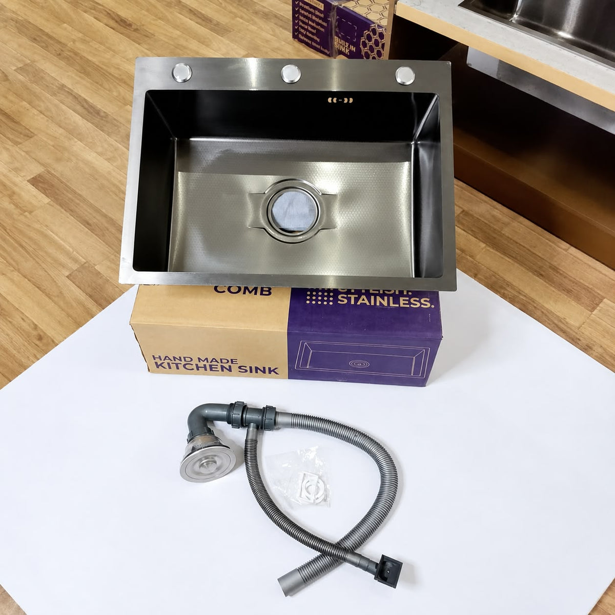 Black Honeycomb Handmade Stainless Steel Kitchen Sink | 23.5 x 17.5 Inches