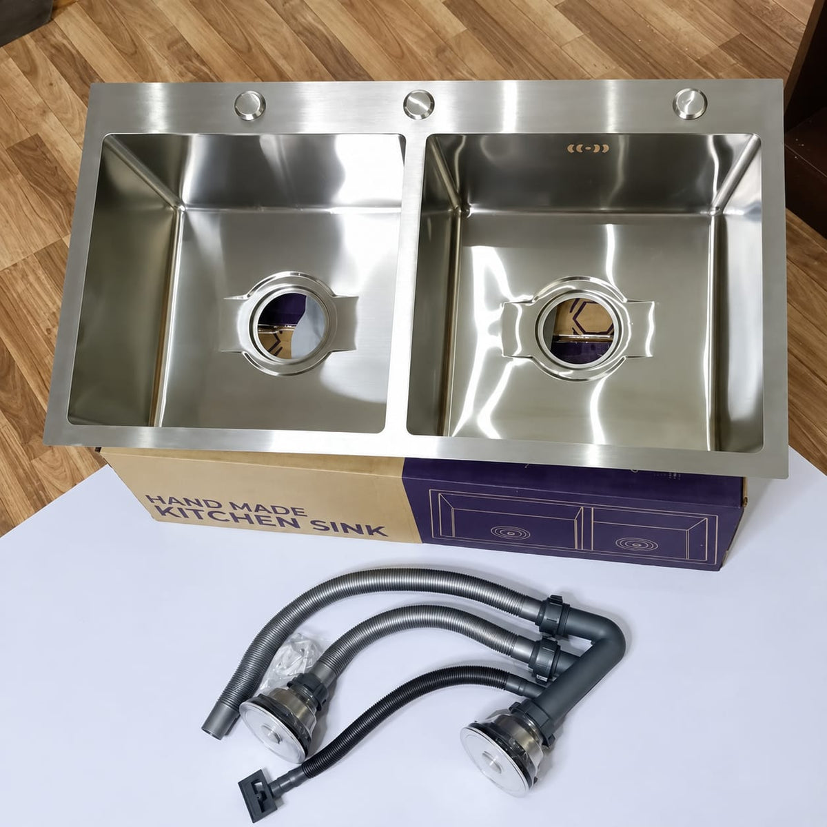 Double Bowl Handmade Stainless Steel Kitchen Sink | 35.5 x 18 Inches