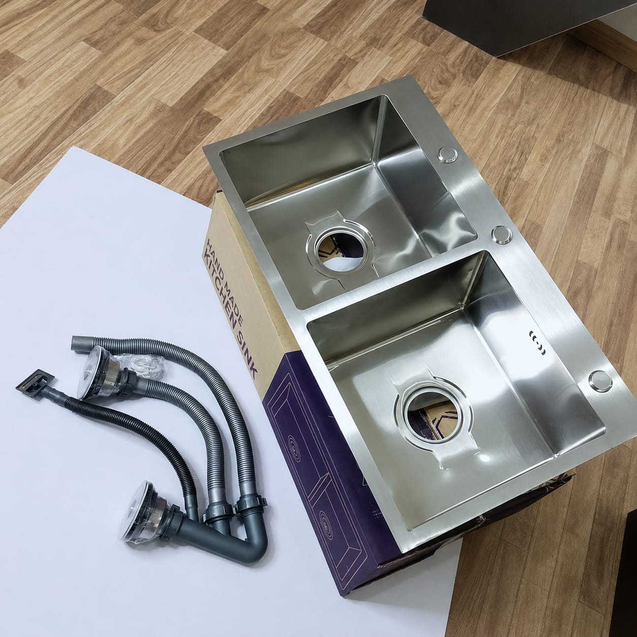 Double Bowl Handmade Stainless Steel Kitchen Sink | 35.5 x 18 Inches