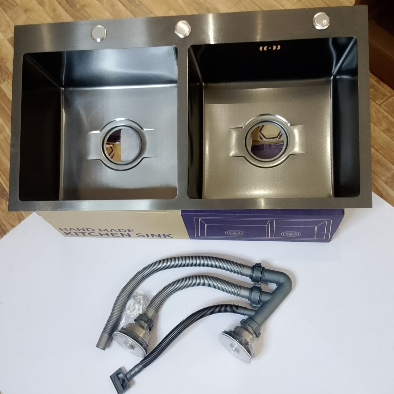 Black Honeycomb Double Bowl Kitchen Sink | 201 Stainless Steel Handmade Sink