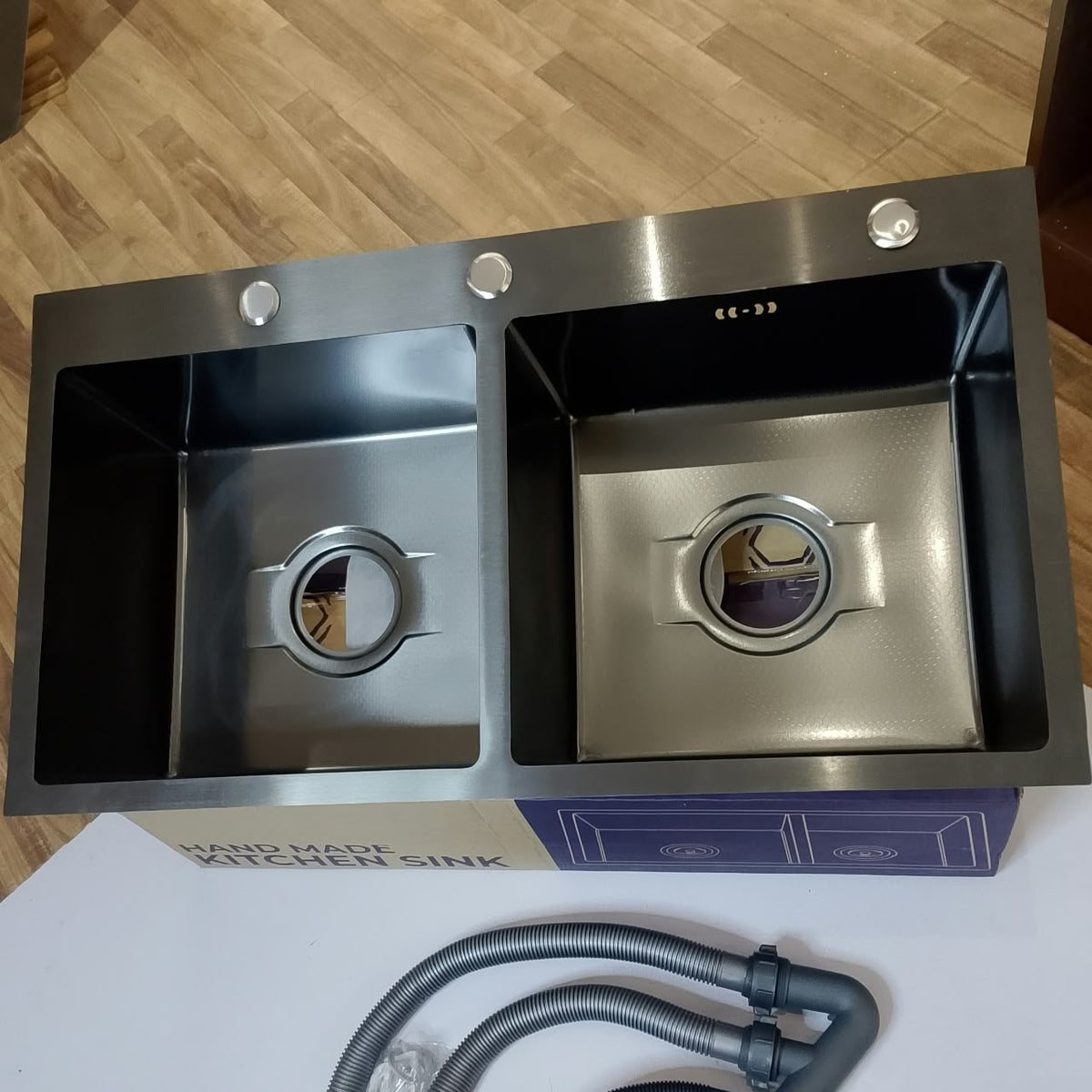 Black Honeycomb Double Bowl Kitchen Sink | 201 Stainless Steel Handmade Sink