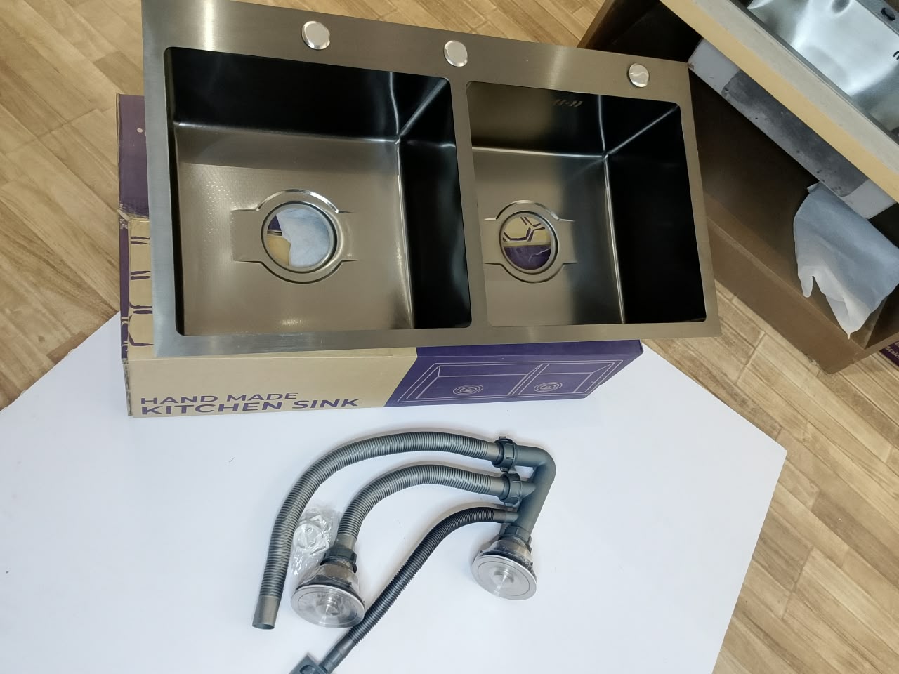 Black Honeycomb Double Bowl Kitchen Sink | 201 Stainless Steel Handmade Sink
