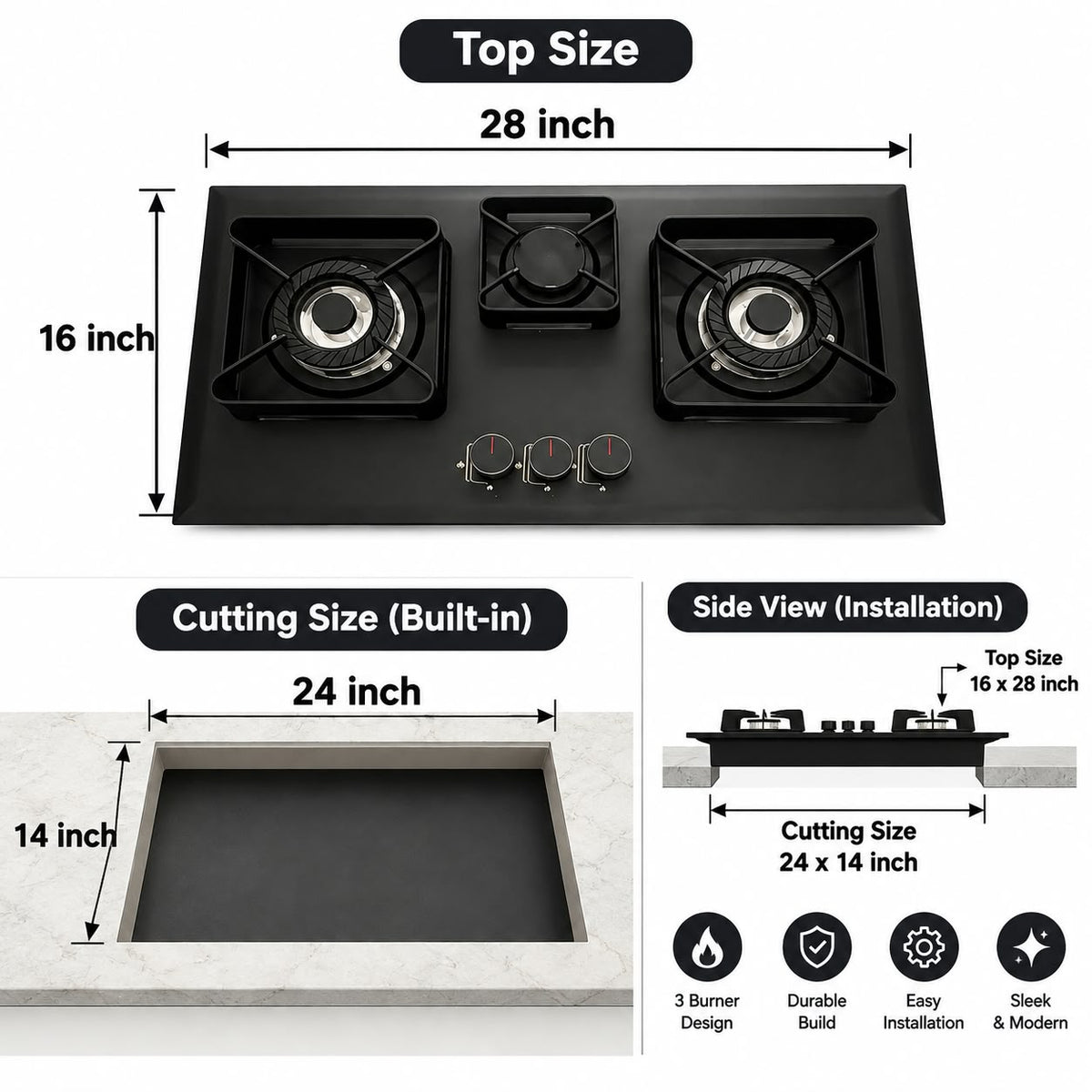 Black 11 Built-In Gas Hob – Modern Cooking Experience