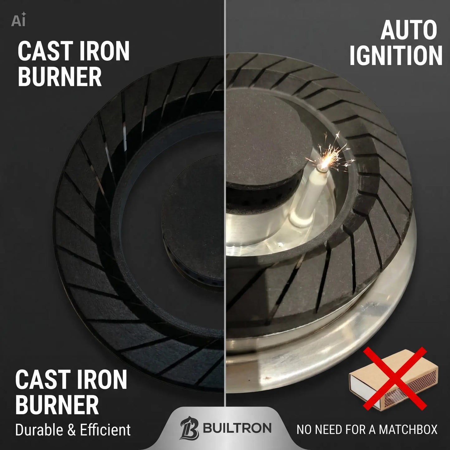 Builtron 4B-11 double power ignition 4 burner built-in gas hob Pakistan