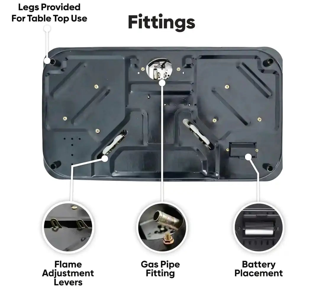 Builtron Black 11 Built-In Gas Hob 3 Burner with Auto Ignition and Cast Iron Burners in Pakistan