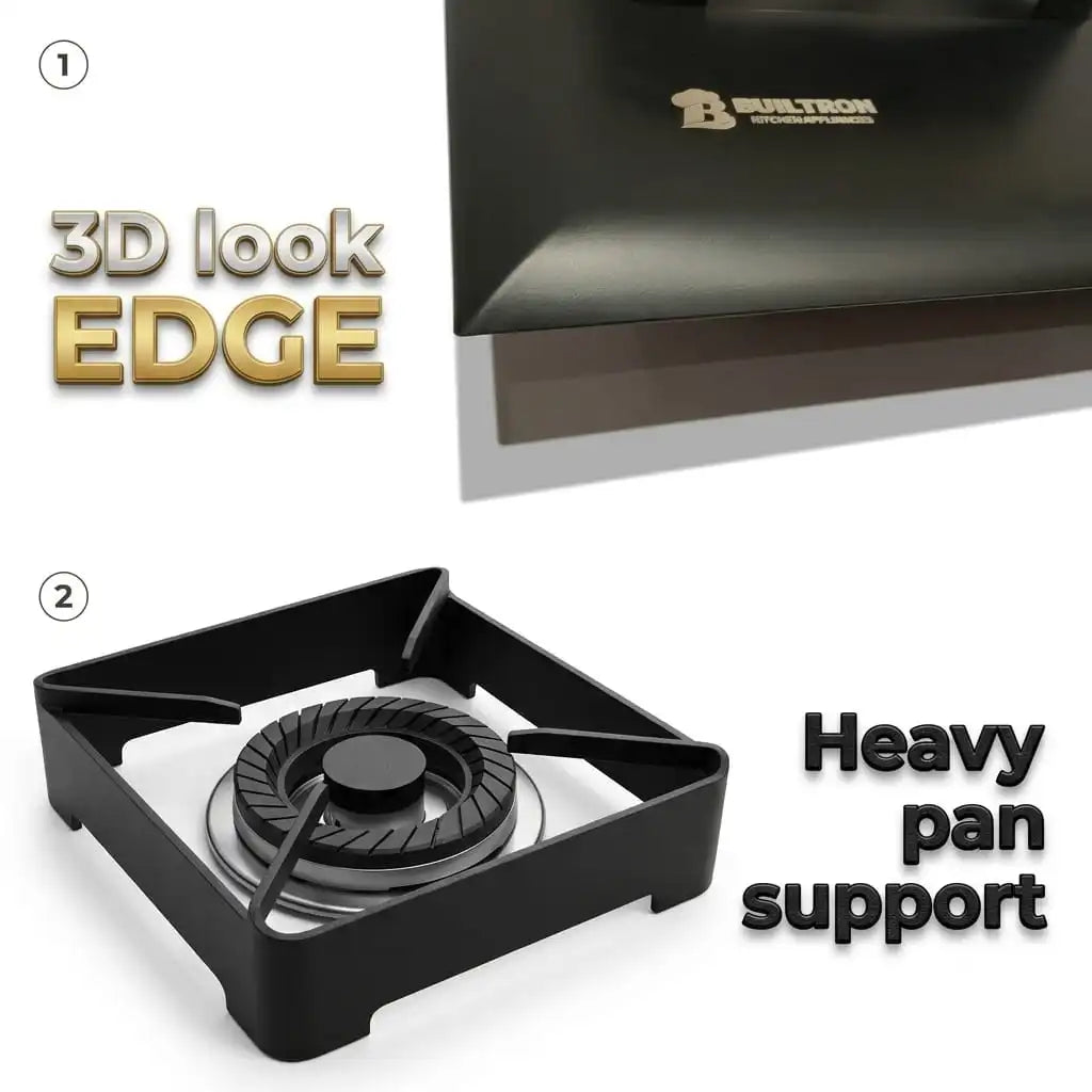 Builtron Black 11 Built-In Gas Hob 3 Burner with Auto Ignition and Cast Iron Burners in Pakistan