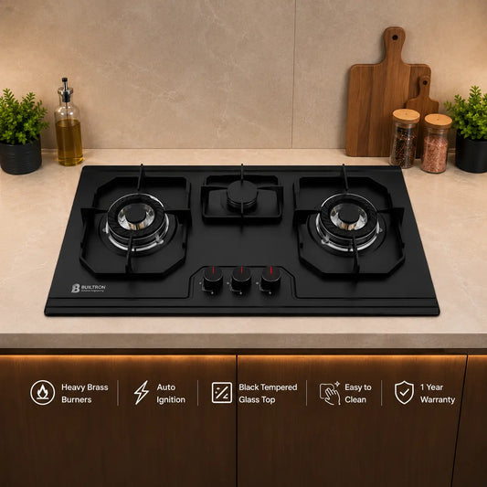 Builtron F-11 3 burner black tempered glass built-in gas hob price Pakistan