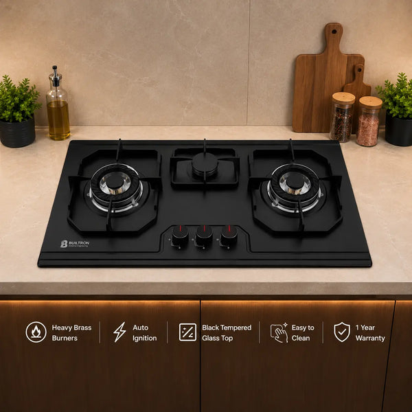Builtron F-11 3 burner black tempered glass built-in gas hob price Pakistan