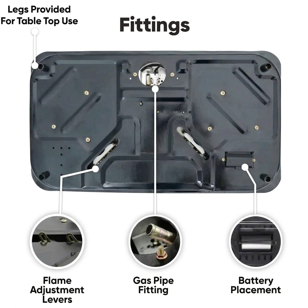 Builtron F-11 3 Burner Black Glass Built-In Gas Hob with Auto Ignition and Cast Iron Burners in Pakistan