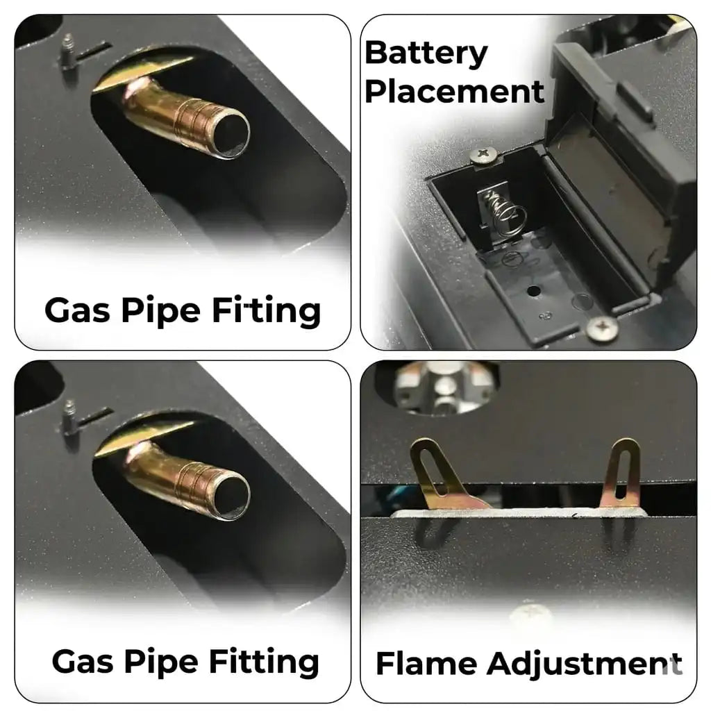 Flora Black 3 burner gas hob gas pipe fitting battery placement and flame adjustment detail Pakistan